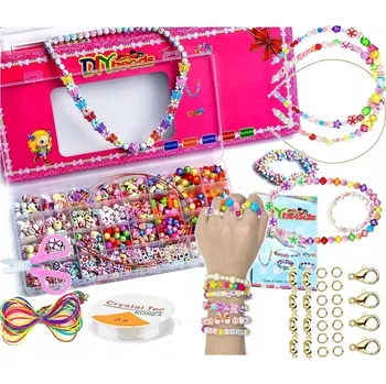 Dětské navlékací korálky SADA KORÁLKŮ Různé TVARY pro VÝROBU NÁRAMKŮ, ČELENEK a NÁHRDELNÍKŮ