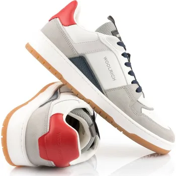 Pánské tenisky TENISKY WOOLRICH LOW BASKET MAN CAMOSCIO - CALF GREY - WHITE