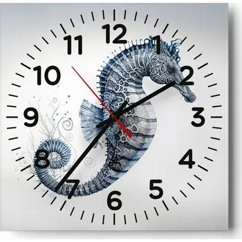 Hodiny Nástěnné hodiny do obýváku 40x40 Mořský koník Tiché hodiny na skle Bez hlučný