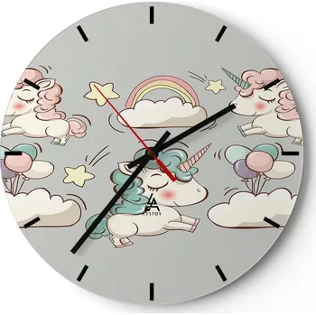 Hodiny Velké nástěnné hodiny 40x40 cm pro děti, skleněné hodiny Kulatý, tiché
