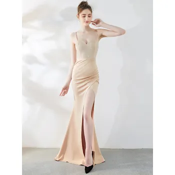 Dámské šaty Maxi svatební šaty Sequins SQ935 Barva: Aprikotová, Velikost: 2XL