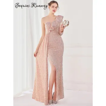 Dámské šaty Maxi plesové šaty Sequins SQ963 Barva: Růžová, Velikost: XL