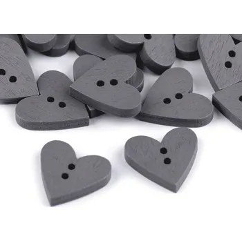 Knoflík Dřevěný dekorační knoflík srdce Varianta: 3 šedá tmavá, Balení: 10 ks