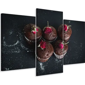 Obraz Obraz Triptych MUFFINY Čokoládové Růže 3D 60x40