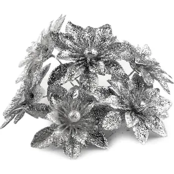 Vánoční dekorace Vánoční hvězda na drátku s glitry Varianta: 2 stříbrná, Balení: 72 ks