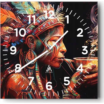 Hodiny Kuchyňské nástěnné hodiny 30x30 Šaman Skleněné hodiny do obýváku Moderní Tiché