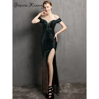 Dámské šaty Maxi večerní šaty Sequins SQ958 Barva: Zelená, Velikost: S