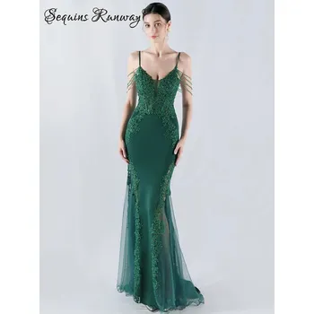 Dámské šaty Dlouhé šaty na ples Sequins SQ1024 Barva: Zelená, Velikost: M