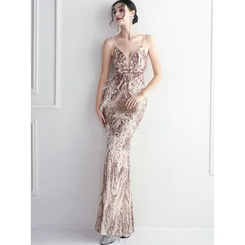 Dámské oblečení Maxi večerní šaty Sequins SQ959 Barva: Zlatá, Velikost: XL