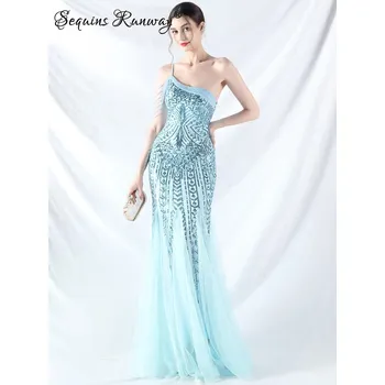 Dámské šaty Dlouhé šaty na večer Sequins SQ999 Barva: Nebeská, Velikost: L