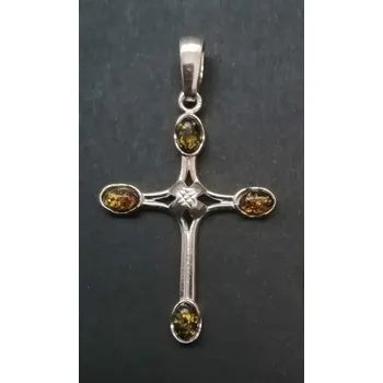 Přívěsek Jantarový kříž - stříbrný přívěsek