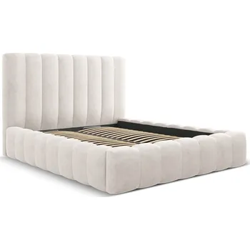 Postel Krémová čalouněná dvoulůžková postel s úložným prostorem a roštem 160x200 cm Kelp – Micadoni Home ID_1701348