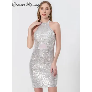 Dámské šaty Večerní krátké šaty Sequins SQ991 Barva: Stříbrná, Velikost: XL