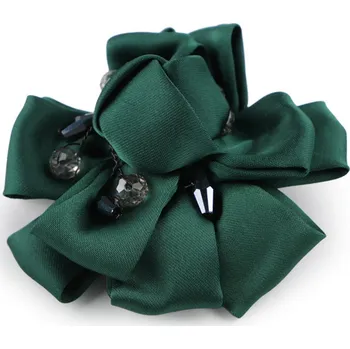 Brož Brož saténový květ s broušenými kamínky Ø7 cm Varianta: 2 zelená tm., Balení: 6 ks