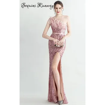 Dámské šaty Dlouhé večerní šaty Sequins SQ918 Barva: Růžová, Velikost: M