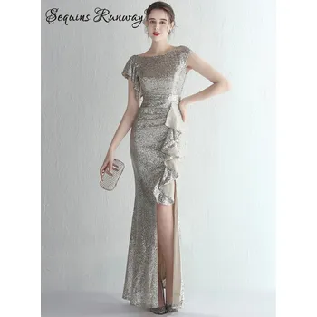 Dámské šaty Dlouhé šaty na večer Sequins SQ1001 Barva: Stříbrná, Velikost: XL