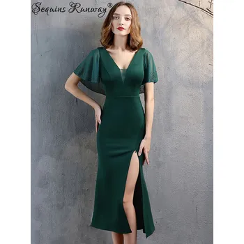 Dámské šaty Plesové midi šaty Sequins SQ150 Barva: Zelená, Velikost: M