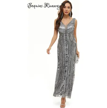 Dámské šaty Dlouhé společenské šaty Sequins SQ894 Barva: Stříbrná, Velikost: 2XL