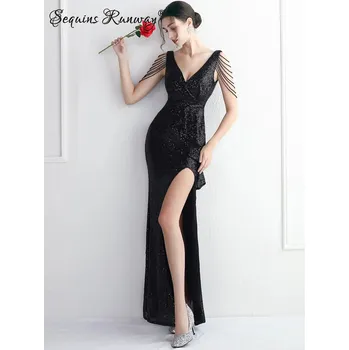 Dámské šaty Plesové šaty dlouhé Sequins SQ1205 Barva: Černá, Velikost: S