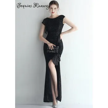 Dámské šaty Dlouhé šaty na večer Sequins SQ1001 Barva: Černá, Velikost: XL