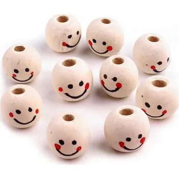 Korálek Dřevěné korálky s obličejem Ø18 mm Varianta: přírodní, Balení: 500 ks