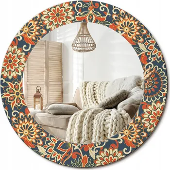 Zrcadlo Kulaté nástěnné dekorativní zrcadlo ve skleněném rámu Retro květiny průměr 50 cm