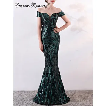 Dámské šaty Dlouhé sexy šaty Sequins SQ986 Barva: Zelená, Velikost: XL