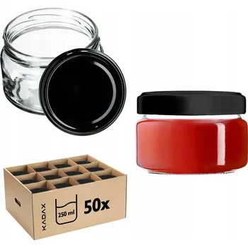 Sklenice 50x ZAVAŘOVACÍ SKLENICE NA ZAVAŘENINY 250 ml + VÍČKO FI82 MED