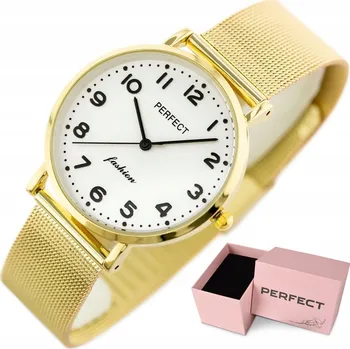Hodinky Dámské hodinky Perfect TINA ciferník s číslicemi, zlatý náramek typu mesh + KRABIČKA