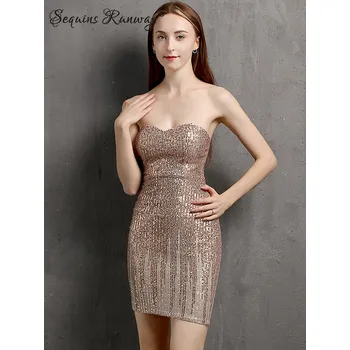 Dámské šaty Plesové krátké šaty Sequins SQ966 Velikost: L, Barva (Varianta): YEY-18390 Gold