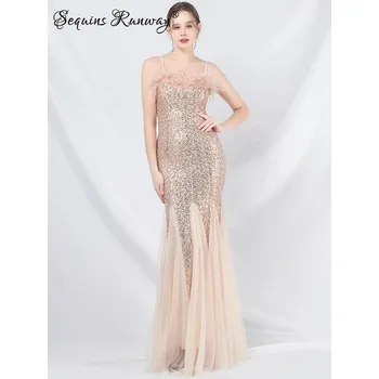 Dámské šaty Dlouhé plesové šaty Sequins SQ1143 Barva: Zlatá, Velikost: M