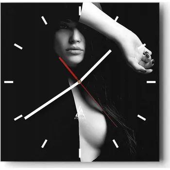 Hodiny Velké nástěnné hodiny na zeď 40x40 Žena Skleněné hodiny Čtvercové Tiché