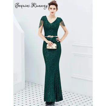 Dámské šaty Svatební šaty dlouhé Sequins SQ1244 Barva: Zelená, Velikost: L