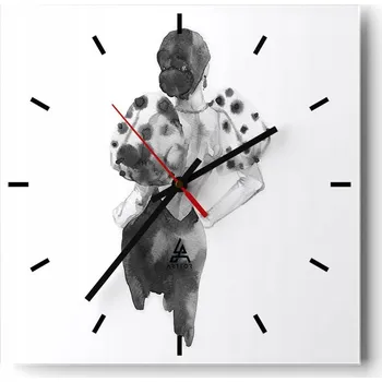 Hodiny Velké nástěnné hodiny na zeď 40x40 Žena Skleněné hodiny Čtvercové Tiché