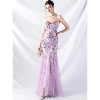 Dámské šaty Maxi plesové šaty Sequins SQ969 Barva: Fialová, Velikost: XL