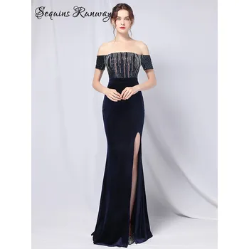 Dámské šaty Dlouhé plesové šaty Sequins SQ1140 Barva: Tmavě Modrá, Velikost: M