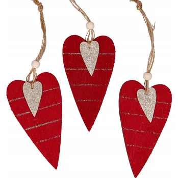 Vánoční dekorace Dřevěné závěsky srdce bordó 11 cm 6 Ks