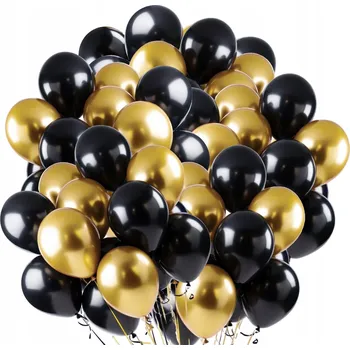 Balónek Balónky černé zlaté chromové balónky chromované zlato glossy k narozeninám 50 ks