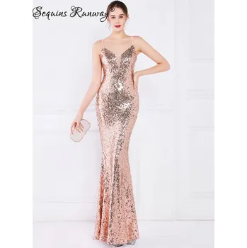 Dámské šaty Dlouhé šaty na svatbu Sequins SQ1035 Barva: Zlatá, Velikost: 2XL