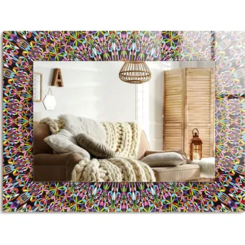 Zrcadlo Zrcadlo s potiskem nástěnné dekorativní svislé vodorovné Barevná mandala vzor 80x60 cm