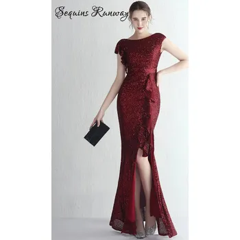 Dámské šaty Dlouhé šaty na večer Sequins SQ1001 Barva: Vínová, Velikost: L