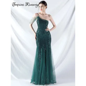 Dámské šaty Dlouhé šaty na večer Sequins SQ999 Barva: Zelená, Velikost: XL