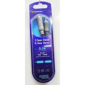 Audio kabel Bandridge redukce vidlice 3,5mm Stereo - 6,3mm Stereo zásuvka, 0,2m, High Performance, 99,96% OFC Cable