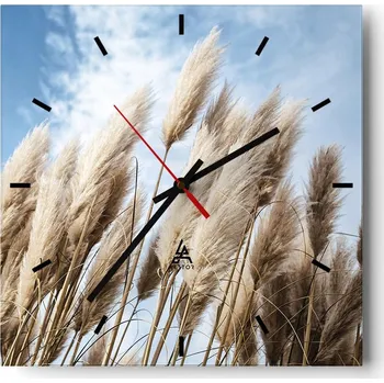 Hodiny Velké nástěnné hodiny na zeď 40x40 Trávy Umění Skleněné hodiny Tiché