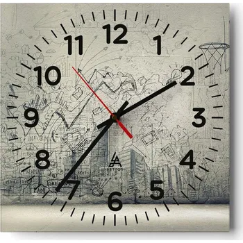 Hodiny Nástěnné hodiny do obýváku 40x40 Graffiti Tiché hodiny na skle Bez hlučný chod