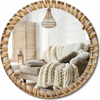 Zrcadlo Stylové kulaté zrcadlo na zeď s potiskem na skle Velké průměr 90 cm Pletenka