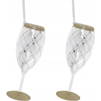 Vánoční ozdoba SADA 2 SKLENĚNÝCH VISÍCÍCH OZDOB VE TVARU SKLENIČEK