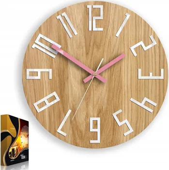 Hodiny Dřevěné nástěnné hodiny SLIM RŮŽOVÉ - klasické