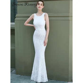 Dámské šaty Dlouhé večerní šaty Sequins SQ1123 Barva: Bílá, Velikost: 2XL