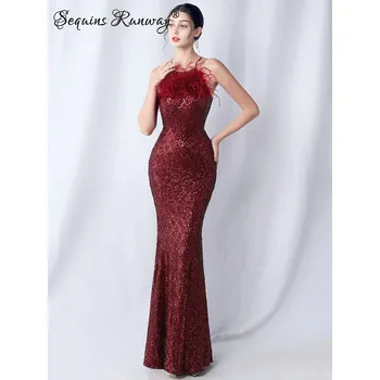 Dámské šaty Dlouhé společenské šaty Sequins SQ887 Barva: Vínová, Velikost: 2XL